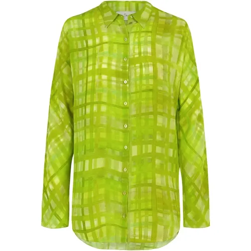 Oversized silk shirt with grass print , female, Sizes: L, S, 2XL, M - Cortana - Modalova