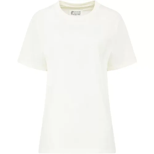 Logo Print Baumwoll T-shirt Elfenbein Weiß , Damen, Größe: XS - Maison Margiela - Modalova