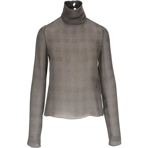 Silk Check Pattern Turtleneck , female, Sizes: L - Saint Laurent - Modalova