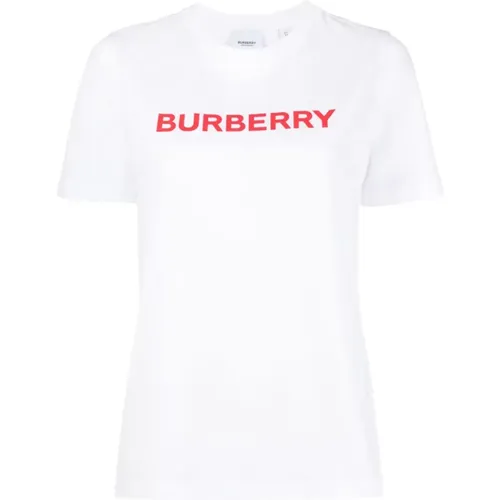 Weiße Baumwoll-Logo-Print-T-Shirt für Frauen , Damen, Größe: M - Burberry - Modalova