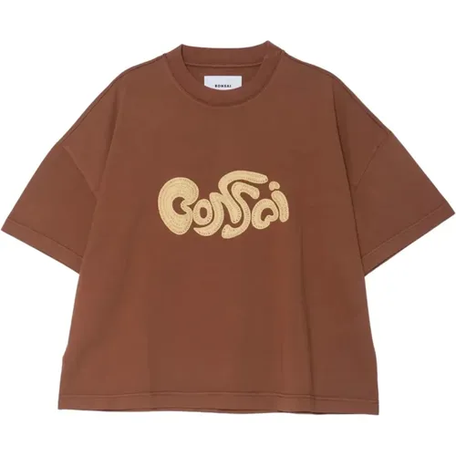 Embroidered Dark Cotton T-shirt , male, Sizes: XL, S, M, L - Bonsai - Modalova