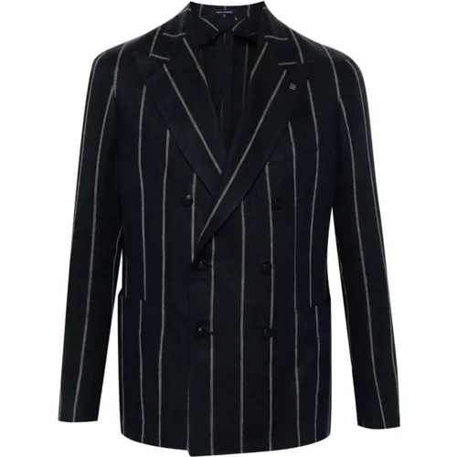 Striped Linen-Wool Blend Jacket , male, Sizes: 2XL, L, XL - Tagliatore - Modalova