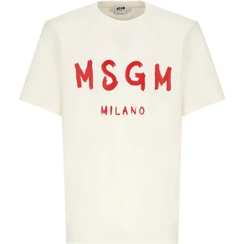 Herren Ivory Baumwoll T-shirt mit Druck , Herren, Größe: L - MSGM - Modalova