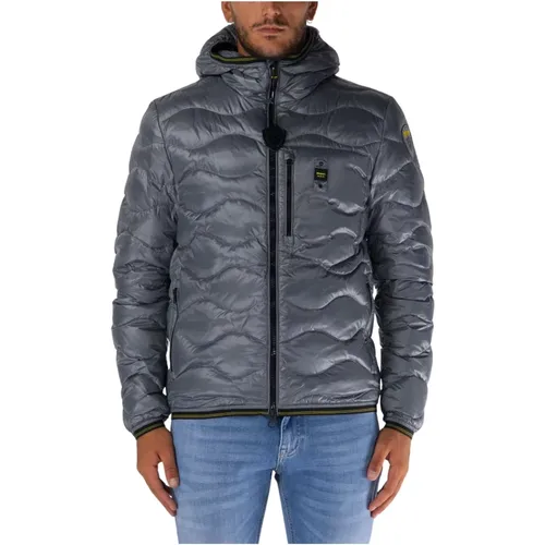 Kurze Wave Steppjacke , Herren, Größe: L - Blauer - Modalova