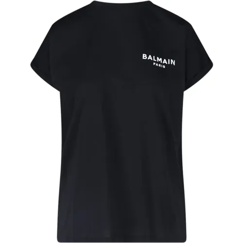 Schwarzes T-Shirt mit weißem Logo aus Bio-Baumwolle , Damen, Größe: XS - Balmain - Modalova
