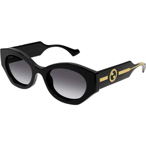 Schwarz Gold/Grau Getönte Sonnenbrille , Damen, Größe: 52 MM - Gucci - Modalova