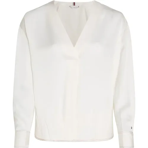 V-neck Viscose Blouse with Contrast Trim , female, Sizes: L, XS, S, M - Tommy Hilfiger - Modalova