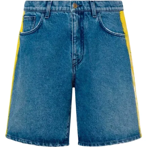 Blaue Denim-Shorts mit handgemalten Seitenstreifen , Herren, Größe: XS - Moschino - Modalova