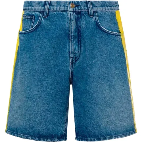 Blaue Denim-Shorts mit handgemalten Seitenstreifen - Moschino - Modalova