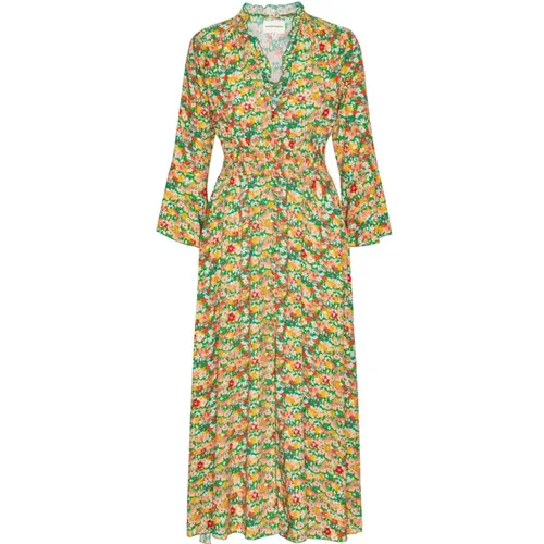 Grünes Blumen Smock Taille Kleid , Damen, Größe: M - American Dreams - Modalova