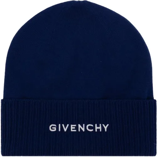 Blaue Wollmütze mit gerippten Bündchen und Logo , Damen, Größe: ONE Size - Givenchy - Modalova