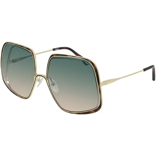 Grüne Gläser Sonnenbrille Goldrahmen , Damen, Größe: 62 MM - Chloé - Modalova
