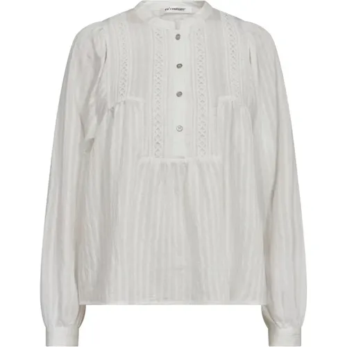 Feminine Weiße Bluse mit Puffärmeln und Mandarin-Kragen , Damen, Größe: M - Co'Couture - Modalova