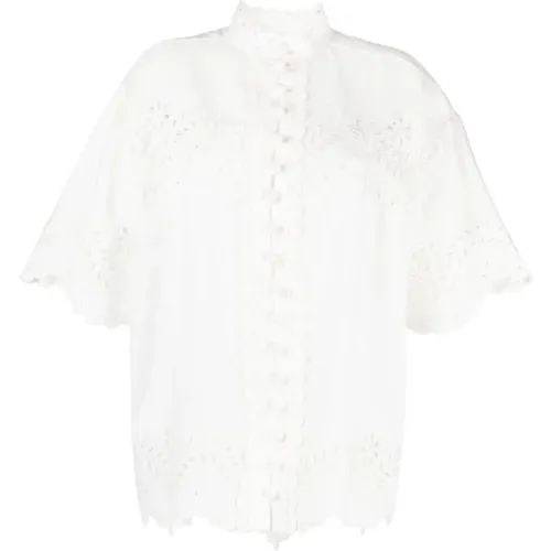 Embroidered Linen Shirt with Scalloped Edge , female, Sizes: L - Zimmermann - Modalova