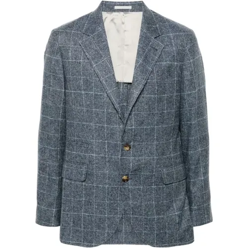 Karierte Blazer Mit Revers Langarm - BRUNELLO CUCINELLI - Modalova