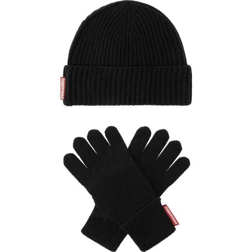 Wool kit: beanie & gloves , male, Sizes: ONE SIZE - Dsquared2 - Modalova
