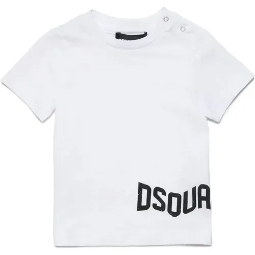 Weiße Baumwoll-T-Shirt mit Logo-Print,Wellen-Effekt Logo T-Shirt - Dsquared2 - Modalova