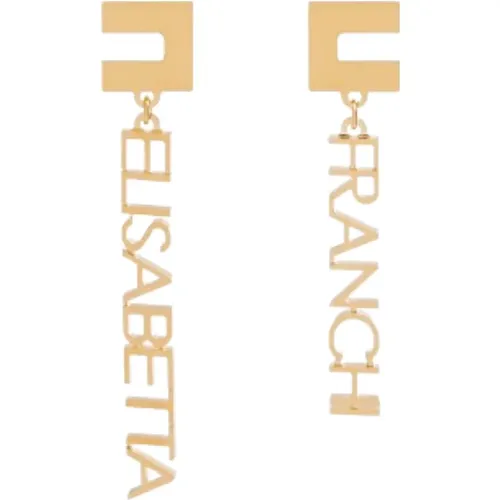 Logo Lettering Metall Ohrringe mit Schmetterlingsverschluss , Damen, Größe: ONE Size - Elisabetta Franchi - Modalova