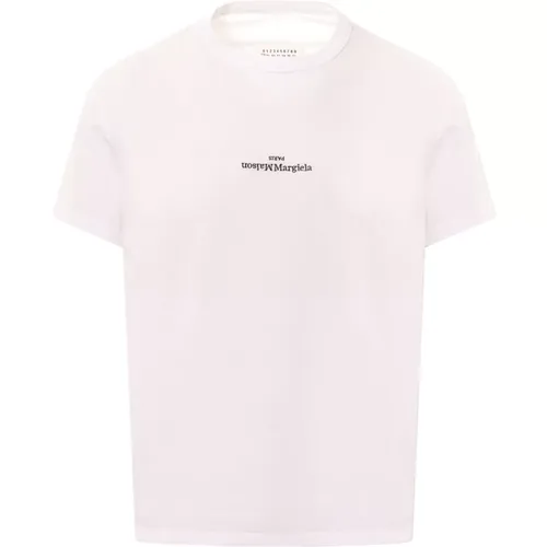Weißes Crew-neck T-Shirt mit Besticktem Logo , Herren, Größe: L - Maison Margiela - Modalova