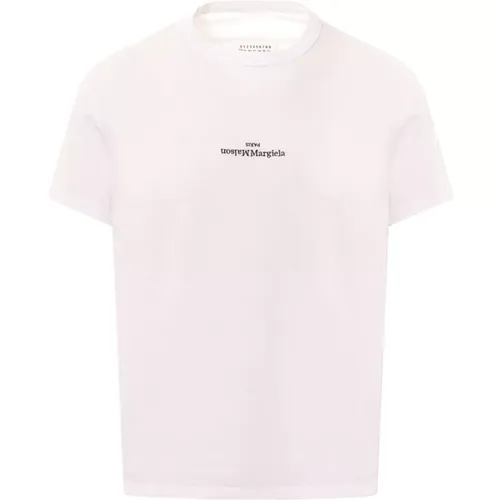 Weißes Crew-neck T-Shirt mit Besticktem Logo , Herren, Größe: M - Maison Margiela - Modalova