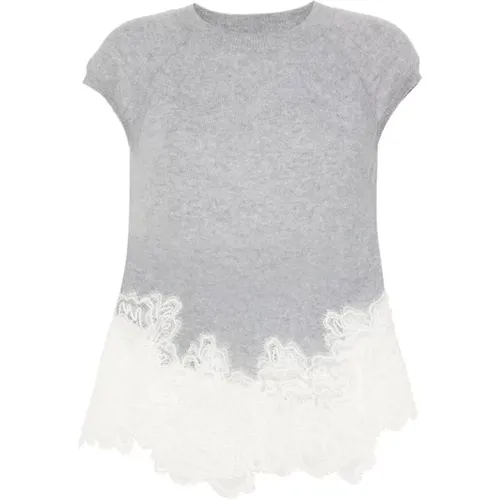 Kaschmir Spitzen Top Grau - Ermanno Scervino - Modalova