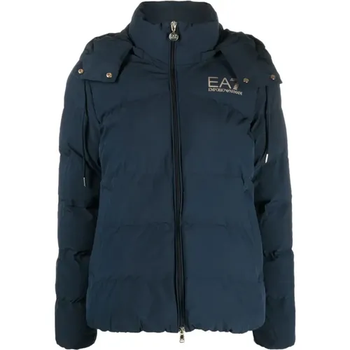 Blaue Winter Pufferjacke , Damen, Größe: 2XS - Emporio Armani EA7 - Modalova