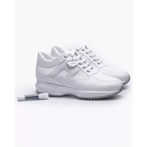 Weiße und Silberne Interaktive Ledersneakers - Hogan - Modalova