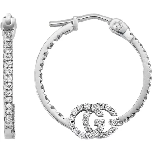 Ybd581982001 - GG Running hoop earrings in 18k white gold and diamonds , female, Sizes: ONE SIZE - Gucci - Modalova