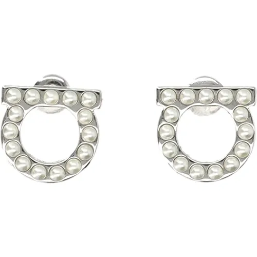 Gancini Pearls Earrings Silver Jewelry , female, Sizes: ONE SIZE - Salvatore Ferragamo - Modalova