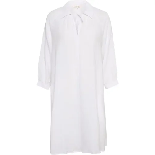 Helle Weiße Leinenkleid mit ¾ Ärmeln , Damen, Größe: M - Part Two - Modalova