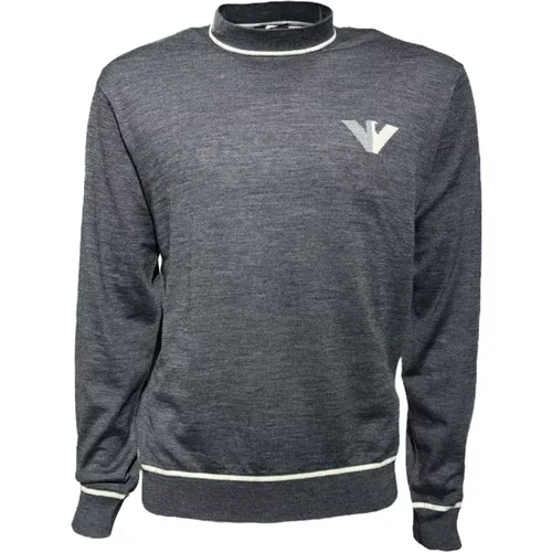 Woll-Crewneck-Sweatshirt Grau Melange , Herren, Größe: 2XL - Emporio Armani - Modalova