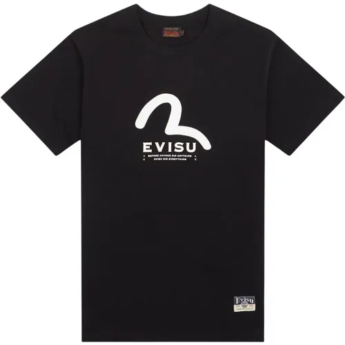 Schwarzes Baumwolle Regular Fit T-Shirt , Herren, Größe: L - Evisu - Modalova