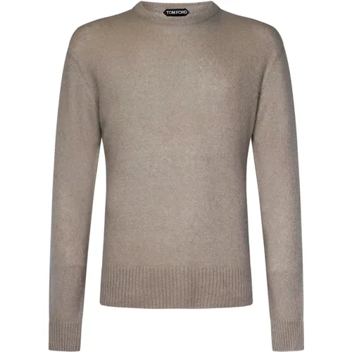 Sand Cashmere Silk Knit Crewneck Sweater , male, Sizes: M, L - Tom Ford - Modalova