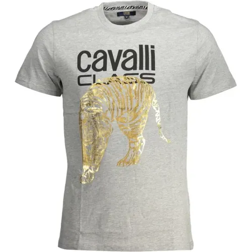 Printed Logo Tee Short Sleeve Round Neck , male, Sizes: L, XL, 2XL - Cavalli Class - Modalova