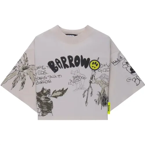 T-Shirt cropped Druck Skizze , unisex, Größe: S - BARROW - Modalova