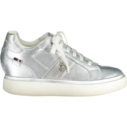 Silver Lace-Up Sports Sneakers with Logo Detail , female, Sizes: 7 UK, 8 UK, 2 UK, 5 UK, 3 UK, 6 UK, 4 UK - U.s. Polo Assn. - Modalova