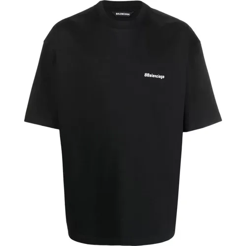 Schwarzes Logo besticktes T-Shirt - Balenciaga - Modalova