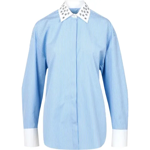 Gestreiftes Baumwollhemd Hellblau - MSGM - Modalova