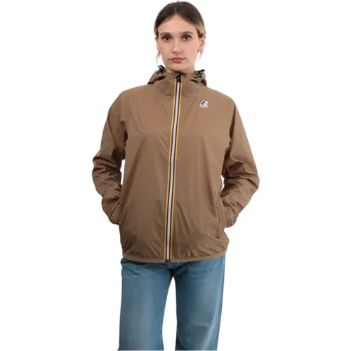 Braune Jacke mit Reißverschluss und Kapuze , Damen, Größe: XL - K-way - Modalova