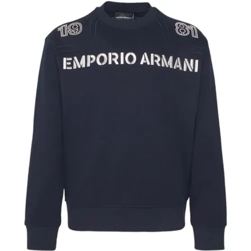 Navy Baumwoll-Sweatshirt mit Besticktem Logo , Herren, Größe: 2XL - Emporio Armani - Modalova