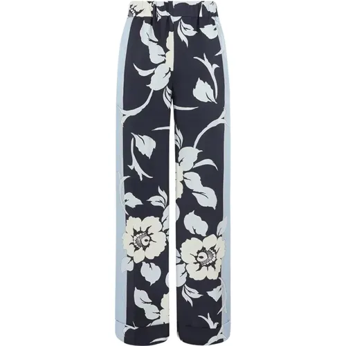 Blue Floral Print Elastic Waist Trousers , female, Sizes: S - P.a.r.o.s.h. - Modalova