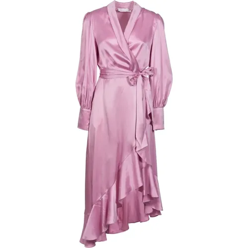 Silk Wrap Midi Dress Ruffle , female, Sizes: XL - Zimmermann - Modalova
