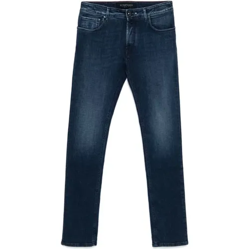 Schmale Indigo Blaue Denim Jeans , Herren, Größe: W31 - Hand Picked - Modalova