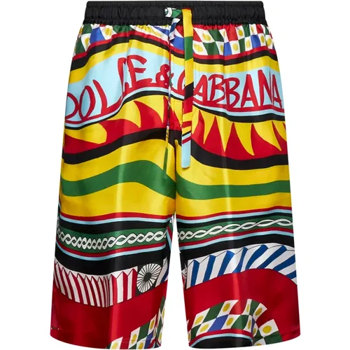 Carreto-print silk bermuda shorts , male, Sizes: M, L - Dolce & Gabbana - Modalova