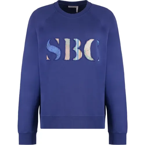 Gerippter Baumwoll-Crew-Neck-Sweatshirt , Damen, Größe: S - See by Chloé - Modalova