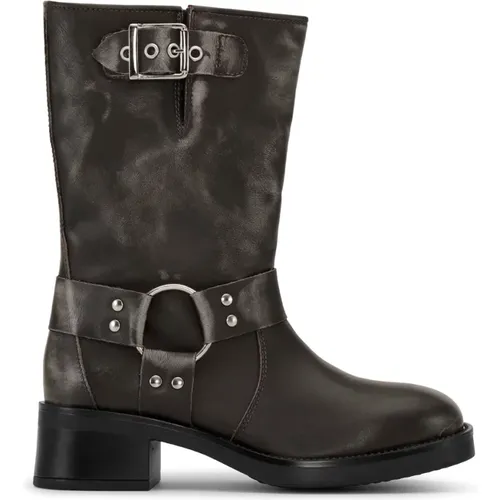 Steingraue Bikerstiefel mit Harness-Details - JoDis - Modalova