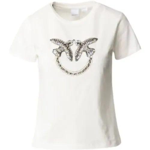 Quentin Weißes T-Shirt mit Besticktem Logo , Damen, Größe: S - pinko - Modalova