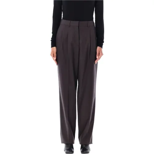 Dark Chocolate Wool Straight-Leg Trousers , female, Sizes: S - Stella Mccartney - Modalova