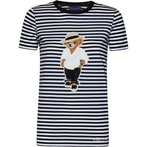 Striped Cotton T-Shirt with Bear Logo , female, Sizes: XS - Ralph Lauren - Modalova