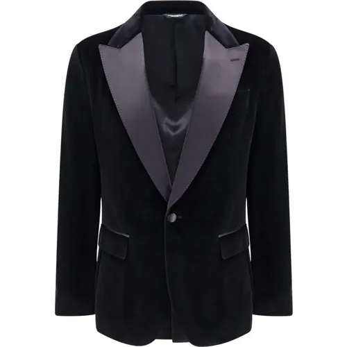 Schwarzer Blazer mit Satinrevers - Dolce & Gabbana - Modalova